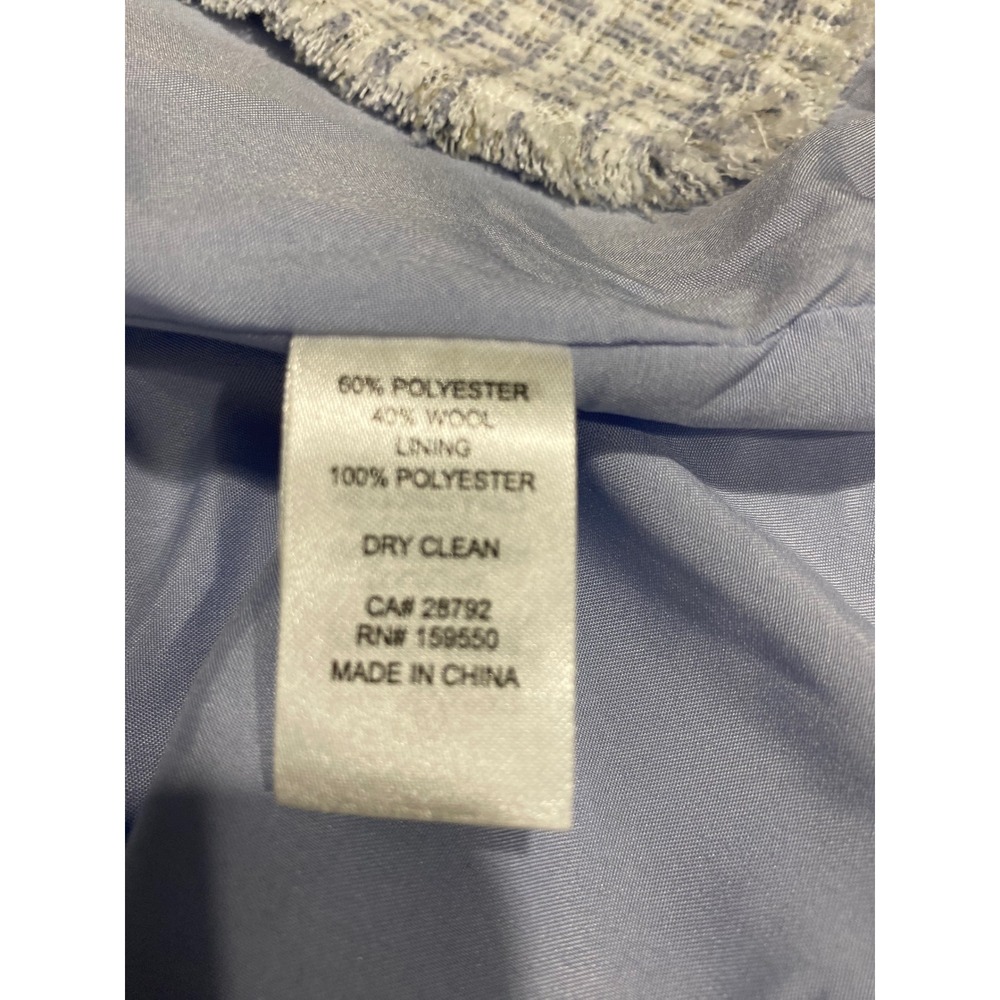 Maison d'Amélie Paris Blazer Size 6 Blue White Tweed Frayed Ruched Sleeve Chic - Picture 7 of 8